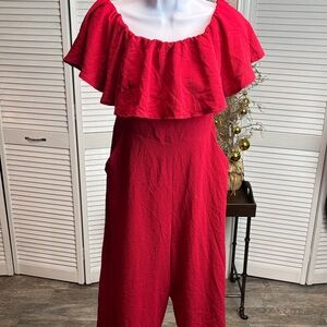 Elegant Red Off-Shoulder Jumpsuit
